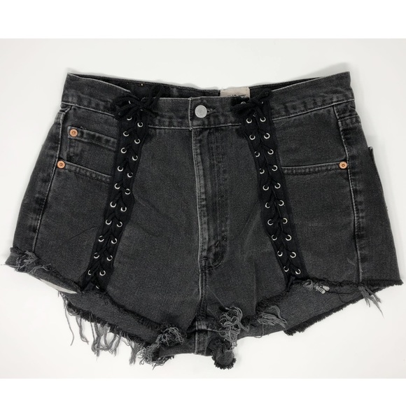 LF furst of kind lace up front frayed denim shorts - Picture 2 of 7